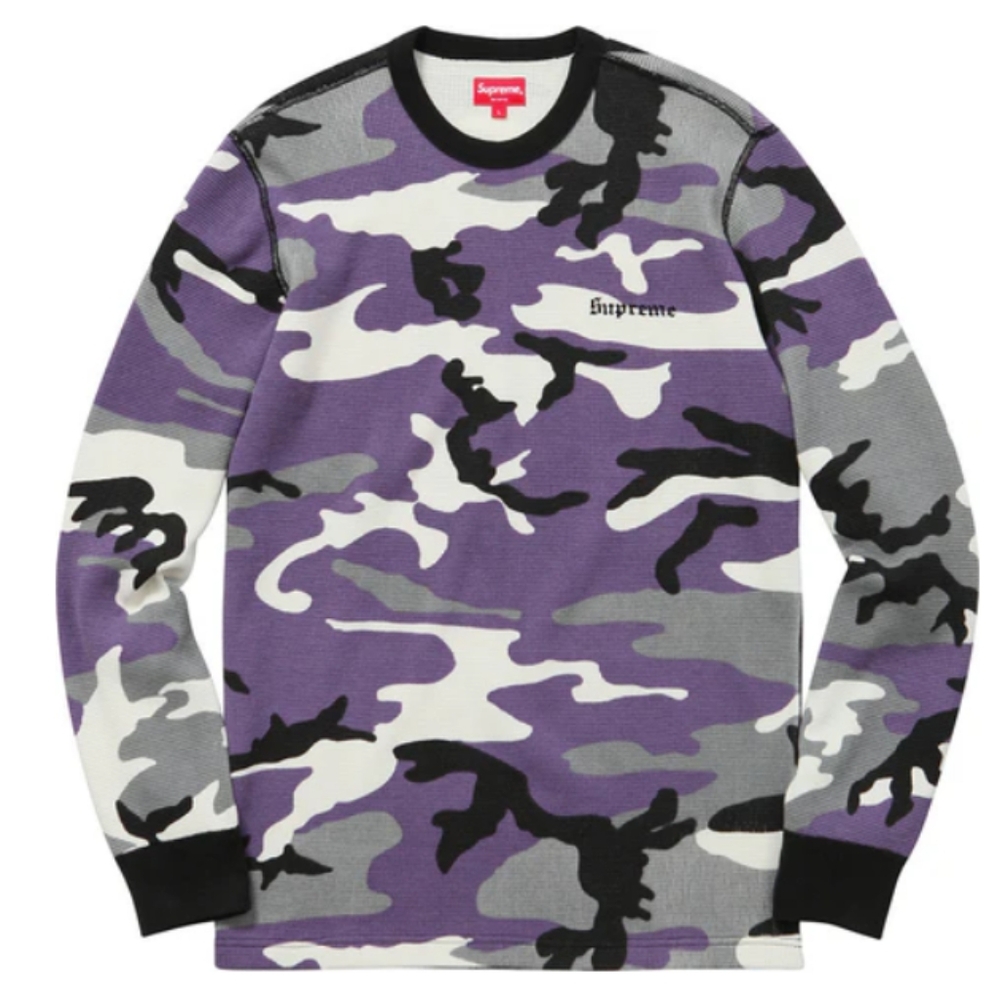 SUPREME Purple White Black Camo Waffle Long Sleeve Thermal